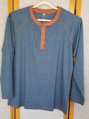 Men's Sailwind XL Henley Shirt NWT Indigo Blue Tan Trim Long Sleeve T-Shirt